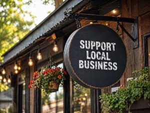 support-local-business-sign rustic store sign that reads support local business